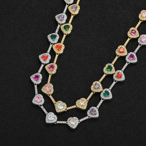 Accessori Hip-hop Europei e Americani, Collana Tennis da Donna Retrò con Cuore in Ottone da 10mm Intarsiato con Zirconi Colorati - Product Image 1