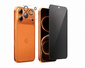 กระจกนิรภัยกันรอย 9H พร้อมฟิล์มกันรอยเลนส์กล้องแบบใสพิมพ์ลายไหมสำหรับ iPhone 17 Pro ฟิล์มกันรอยแบบป้องกันความเป็นส่วนตัว 28 องศา - Product Image 1