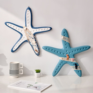 ประติมากรรมติดผนังรูปปลาดาวไม้สไตล์เมดิเตอร์เรเนียน 46 ซม. สีฟ้าขาว ของตกแต่งบ้าน งานศิลปะแขวนผนัง - Product Image 1