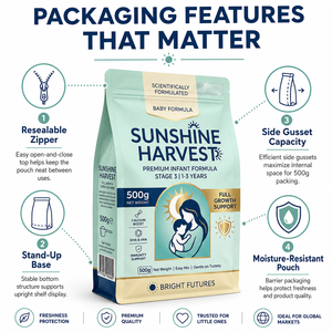 Custom Printed Food Grade 1kg Aluminum Foil Flat Bottom <strong>Bag</strong> Resealable Zipper Moisture Proof Octagonal Seal Milk Powder <strong>Bag</strong> - Product Image 6