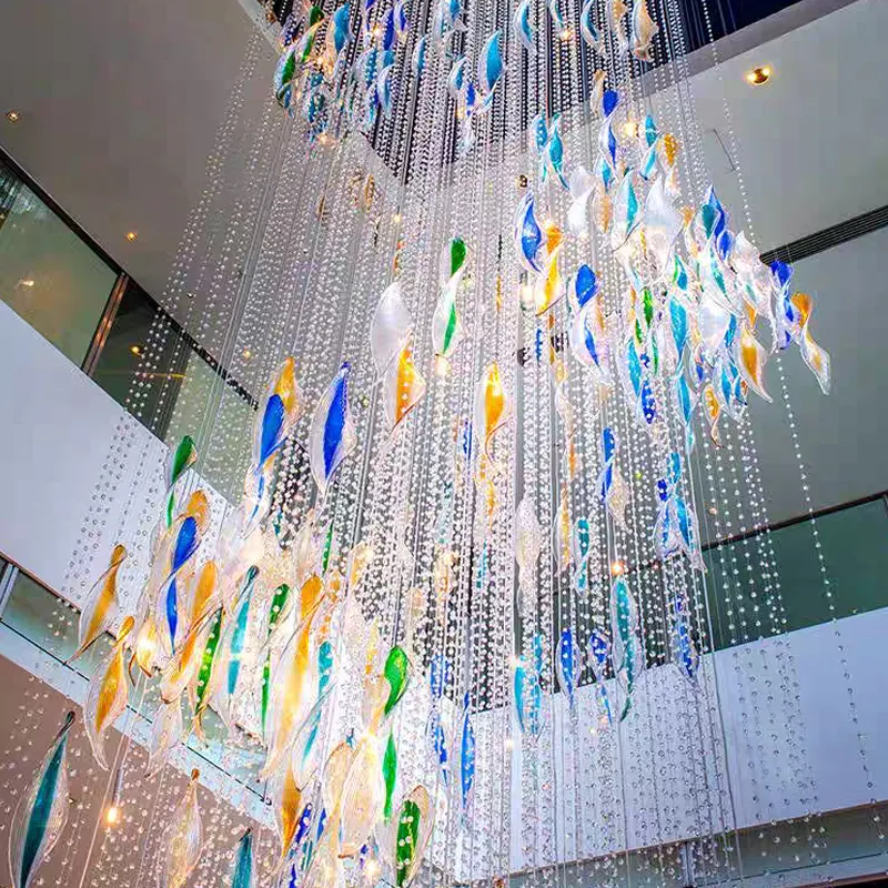 Custom Engineering Chandelier High-End Place Hotel Villa Stair Light Ultra High Art Large Leaf Glass Chandelier