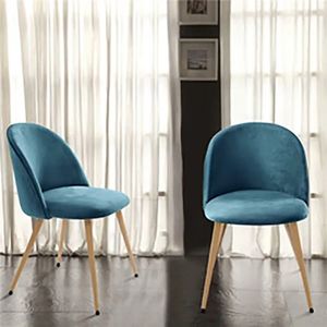 Chaises de salle à manger en tissu velours à dossier haut réglable de style nordique moderne avec structure en métal et en bois - Product Image 3