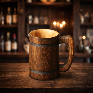 Chope à bière en bois naturel faite à la main, sans BPA, étanche, réutilisable, style médiéval, fournisseur en gros - Product Image 1