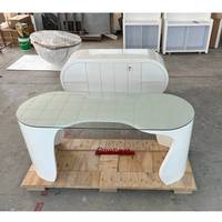 2024 dessus de table en verre blanc Base de surface solide Table de bureau de bureau de direction avec armoire arrière latérale