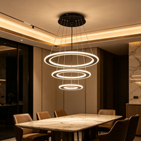 Lustre LED à 3 anneaux, luminaire suspendu moderne, noir, rond, pour salle à manger, salon, hall d'hôtel, escalier