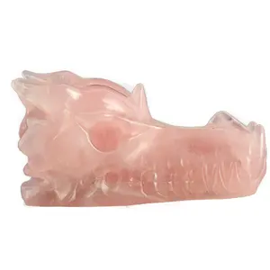 Großhandel natürliche Kristall hand geschnitzte Drachens chädel rosa Rosenquarz Drachenkopf