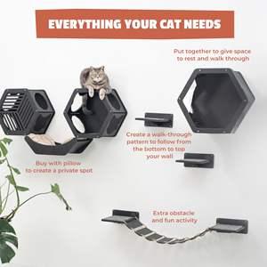 Cama rústica de lujo para gatos de interior, cama para gatos montada en la pared, percha de madera maciza, hamaca moderna para gatos, rascador multifuncional - Product Image 4