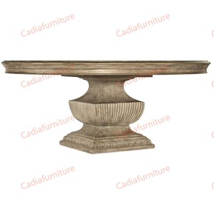 <span class=keywords><strong>Table</strong></span> à manger ronde <span class=keywords><strong>de</strong></span> style vintage américain, structure en bois massif, <span class=keywords><strong>table</strong></span> à manger classique sculptée avec <span class=keywords><strong>6</strong></span> chaises en tissu - Product Image 2