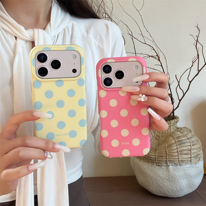 เคสโทรศัพท์ลายจุดสไตล์มินิมอลเกาหลีแบบสองชั้นสำหรับ iPhone17ProMax/16/15/14  ฝาหลังแบบด้าน ป้องกันการกระแทก สำหรับผู้หญิง - Product Image 4