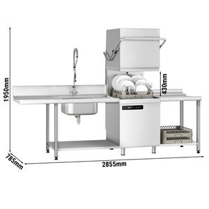 เครื่องล้างจานแบบ Gastro Pass-Through ยี่ห้อ GGM - ระบบดิจิตอล - 7.1 กิโลวัตต์ - รวมอุปกรณ์เสริม โต๊ะป้อนวัสดุด้านซ้าย, โต๊ะรับวัสดุด้านขวา และเครื่องขจัดคราบตะกรัน - พร้อม - Product Image 2