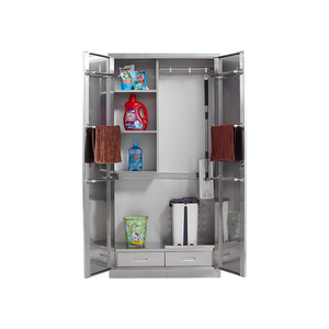 Gabinete de limpieza de acero inoxidable Xinlongfei de doble puerta con cerradura para almacenamiento en la cocina, incluye 2 cajones. - Product Image 5