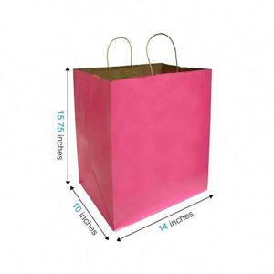 Pink Color Brown Kraft Paper <b>Bags</b> with Twisted Handles 14x10x15.75 Inches - Product Image 1
