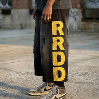Manufacturer Custom Printed Men's Oversized Knee Length Ripped Distressed Baggy Vintage Acid Wash Sweat Jogger Shorts