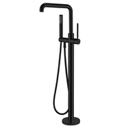 Robinet de baignoire autoportant, ensemble de robinets de douche et de baignoire autoportants, robinet de baignoire autoportant noir contemporain mélangeur d'eau chaude et froide en laiton