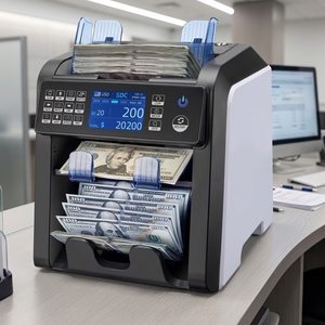 Compteuse de billets verticale intelligente multi-devises spécifique aux banques pour le comptage des devises étrangères (Dollar, Euro) et la sommation des montants - Product Image 1
