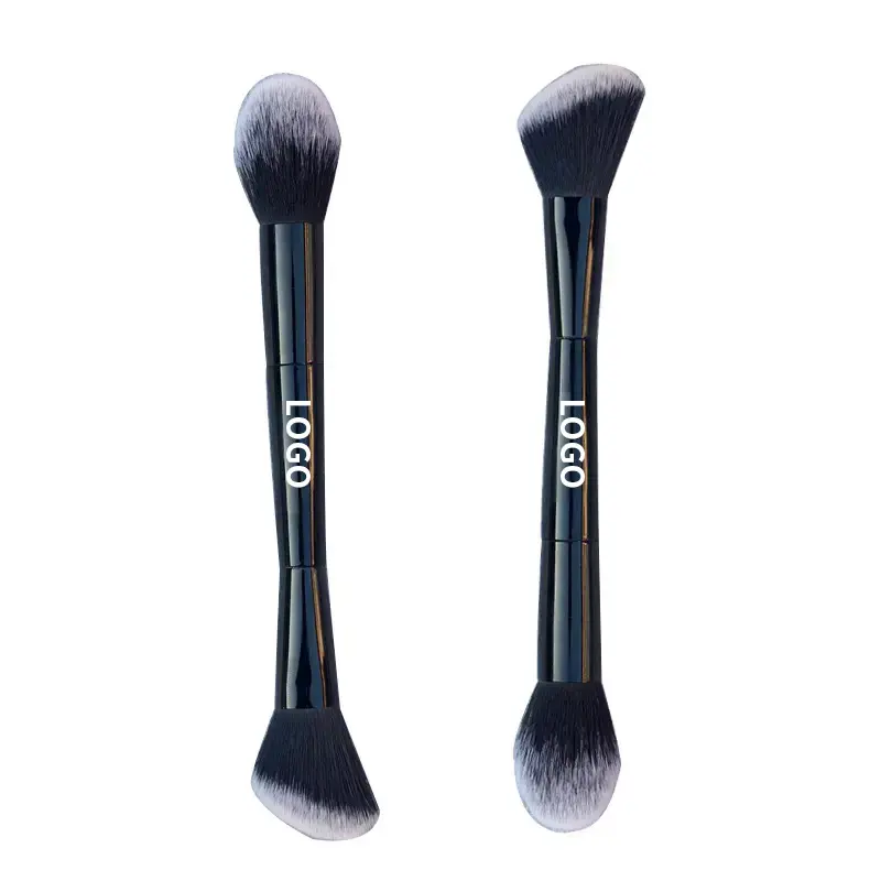 Cepillo de doble cabeza para reparación de colorete, brocha de maquillaje en polvo, suave, portátil, doble cabezal, alto brillo