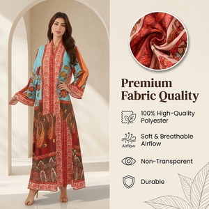 Boutique Style <b>Islamic</b> Abaya Ethnic Elegant Floral <b>Print</b> Polyester Long Sleeve Maxi for Dubai Resort Gathering Statement Wear - Product Image 5