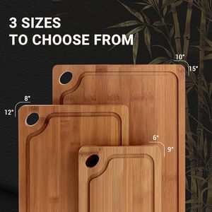 Ensemble <span class=keywords><strong>de</strong></span> 3 planches à découper en bambou carbonisé sur mesure, tailles variées, planches à découper en bois durables pour la maison, la cuisine et les restaurants - Product Image 2