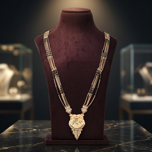 Traditional Gold Pendant Mangalsutra, Gold Plated Brass Mangalsutra, Indian Jewelry Mangalsutra, <b>Black</b> Beads Gold Mangalsutra. - Product Image 3