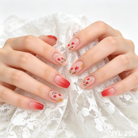 24 faux ongles à presser, longs, carrés, motif cerise, réutilisables, style doux et féminin