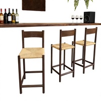 Massiver Ulmenholz-Barhocker mit Vintage-Rückenlehne für Gewerbliche Nutzung in Kaffee- und Milchtee-Läden, Rustikales Mid-Century-Design