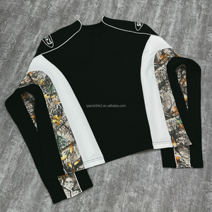 เสื้อยืดสตรีทแวร์ลายปะติดลายพรางต้นไม้จริง ดีไซน์ปักโลโก้ เสื้อยืดโอเวอร์ไซส์ เสื้อยืดแขนยาวผ้าวาฟเฟิลแบบหนาสำหรับผู้ชาย - Product Image 2