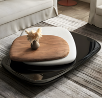 Table basse rotative irrégulière de style mid-century, placage noyer, mobilier design pour salon
