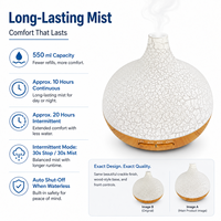 Diffuseur d'arômes en verre craquelé sans BPA de 550 ml, humidificateur d'huiles essentielles, 7 couleurs LED, arrêt automatique, minuterie 1H/3H/6H, spa à domicile
