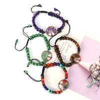 Tissé Perlé Rose Quartz Améthyste 7 Chakra Guérison Cristal Pierre Naturelle Bracelet de Pierres Précieuses avec Charme Réglable pour Cadeau de Vie