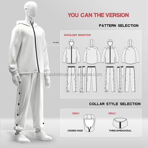 Setelan Olahraga Berkerudung Khusus dengan Jaket Resleting Penuh & Celana Kancing Samping |   Perlengkapan Latihan Bola Basket 4-Way Stretch untuk Pria - Product Image 2