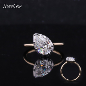 Starsgem Tùy Chỉnh Đồ Trang Sức 14K Màu Trắng Và Màu Vàng Hai-Tone Vàng Lê Cắt D Vvs Phòng Thí Nghiệm Grown Kim Cương Nhẫn - Product Image 1