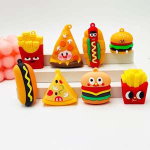 Anpassbare Schlüssel bund Hamburger Pommes Pizza Hot Dog Emulational Food PVC Charm Küche Dekoration Tasche Zubehör - Product Image 1