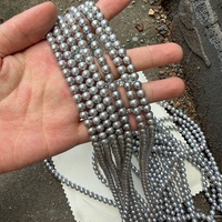 Perles de collier semi-finies DIY en perles d'eau douce grises presque rondes de 5-6 mm, fabriquées en Chine, pour chaîne de pull, 39 cm de long, 70 perles