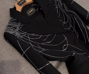 <span class=keywords><strong>Blazer</strong></span> da Donna Elegante e Aderente per Ufficio, Casual, con Linee di Strass di Lusso, Maniche Lunghe, Monopetto, Tinta Unita - Product Image 3