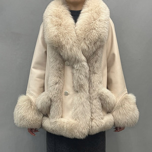 Jancoco Nouveautés Vestes en <span class=keywords><strong>cuir</strong></span> et fourrure pour femmes Vestes rembourrées en <span class=keywords><strong>cuir</strong></span> véritable avec garniture en fourrure de renard pour l'hiver - Product Image 1