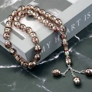 Tasbih Étnico de Resina de 12 mm, 33 Cuentas, Grabado Láser con Patrón de Mezquita, Regalo Islámico para Oración Musulmana y Ramadán - Product Image 1
