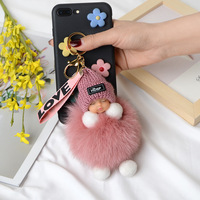 JAMELIN JAMELIN Porte-clés Poupée en Peluche Kawaii Bébé Endormi avec Pompon en Fourrure, Breloque de Sac à Main, Cadeau