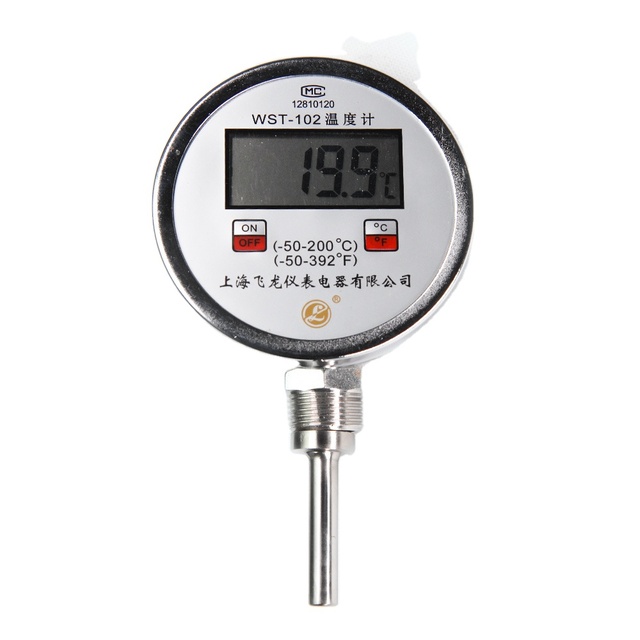 Industrial Stainless Steel Digital Display Bimetallic Thermometer with 1/2NPT Movable Thread Incubator Sensor