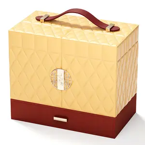 Orta sonbahar Mooncake kutusu lüks kırmızı gıda ambalaj kutusu deri kağıt iş hediye Mooncake kutusu otel restoran için