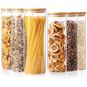 Eco-friendly High Borosilicate Glass Kitchen Pasta <b>Storage</b> Jar Bamboo Lid Moisture-Proof Dustproof Light <b>Weight</b> Food Container - Product Image 1