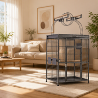 61 pouces grande taille Double pile noir en acier inoxydable métal fer perroquet canari perruche animal de compagnie grande cage à oiseaux avec roues