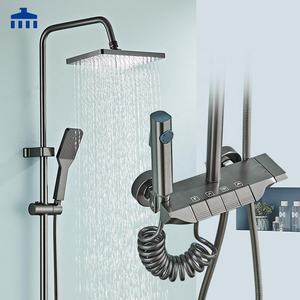 ZEPENG Современная алюминиевая душевая система с 4 функциями, настенная, в стиле «Пианино», цвет серый металлик, с эффектом тропического дождя - Product Image 1