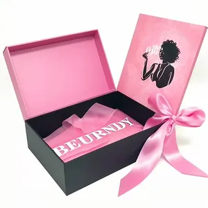 Оптовая продажа, Роскошный парик для волос, упаковка, черная коробка с закрытым логотипом, магнитная Подарочная коробка, упаковка