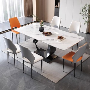 Tavoli <span class=keywords><strong>da</strong></span> <span class=keywords><strong>Pranzo</strong></span> Rettangolari Contemporanei con Base Artistica a Forma <span class=keywords><strong>di</strong></span> Luna e Piano con Motivo Marmorizzato per Sale <span class=keywords><strong>da</strong></span> <span class=keywords><strong>Pranzo</strong></span> <span class=keywords><strong>di</strong></span> <span class=keywords><strong>Lusso</strong></span> - Vendita all'Ingrosso - Product Image 2