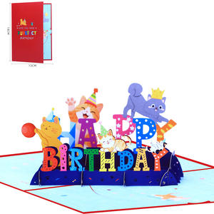 Cartes de vœux rectangulaires 3D <span class=keywords><strong>d</strong></span>écoupées au laser faites à la main, illustration de chat, conception OEM/ODM, papier de haute qualité, impression UV - Product Image 6
