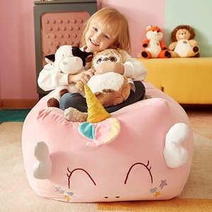 Cute Velvet Bean Bag <b>Chair</b> <b>Cover</b> Stuffed Animal Toy Storage for Kids Chinese Style Home Furniture with Fabric Upholstery - Product Image 4