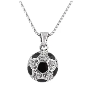 Metal Rhinestone Crystal Enamel Football Soccer Basketball Ball Pendant Necklaces Gym Sport Promotion Gift Jewelry Custom