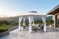 Pergola bioclimatique de luxe carrée toutes saisons en aluminium 6063-T6 avec toit ventilé à double niveau et LED intégrées Nature