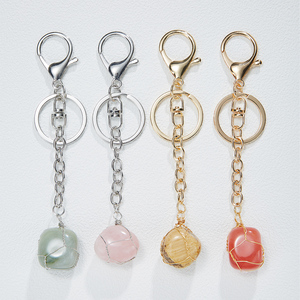 Porte-clés en pierre de naissance, porte-clés en cristal, fil d'or, pierre précieuse naturelle, breloque de porte-monnaie, cadeau décoratif de voiture - Product Image 5