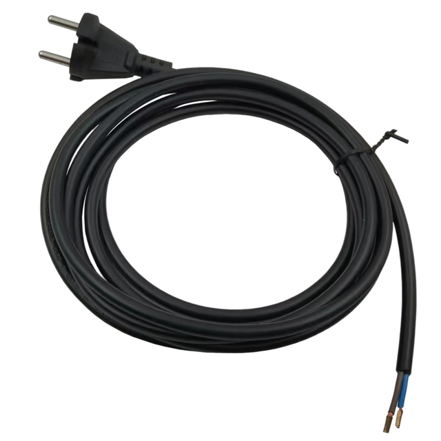 European Standard 2-Prong Power Cable, 16A, 250V, H05VV-F 2-Core 1.0mm², Stripped Ends for Equipment Connection